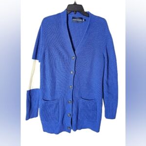 Calvin Klein Blue and White Cotton Blend Cardigan Women's Size Large